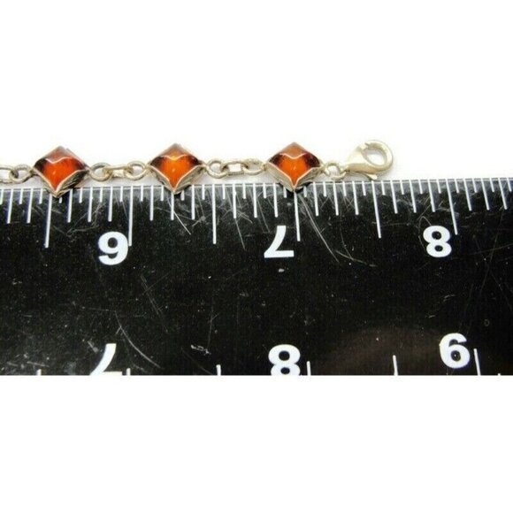 925 Sterling Silver Bracelet Square Dark Amber Square Stones HM - Picture 3 of 6